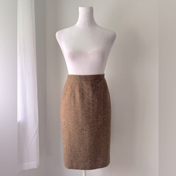 Vintage ‘90s Jones New York Brown Textured Wool Blend Knee Length Pencil Skirt - Picture 2 of 8